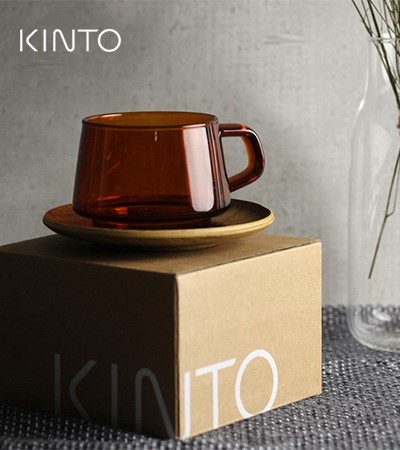 【日本KINTO】SEPIA系列 琥珀 耐熱玻璃咖啡杯盤組