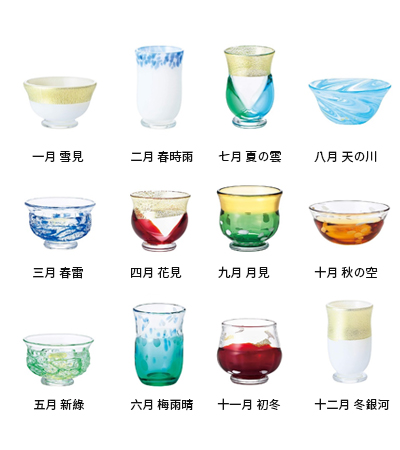 (日)津輕琉璃 十二月季酒杯 12款