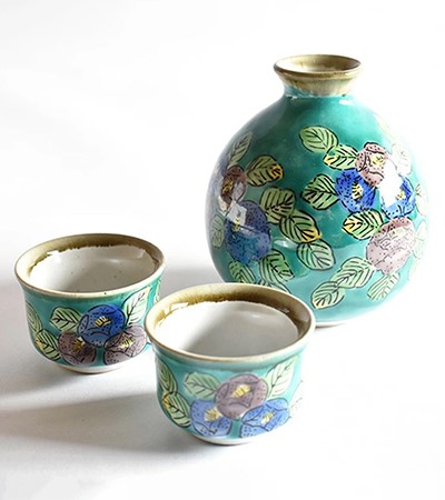 九谷燒 綠椿 清酒杯壺組