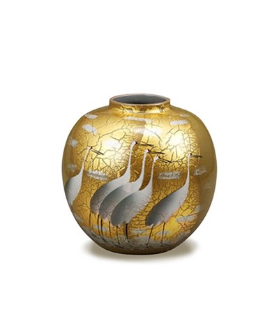 九谷燒 花瓶 金箔鶴