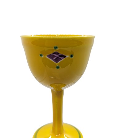 (日)有田燒 黃交趾菱紋高腳杯