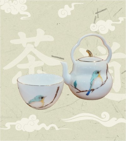 進口茶壺+茶杯-綠繡眼