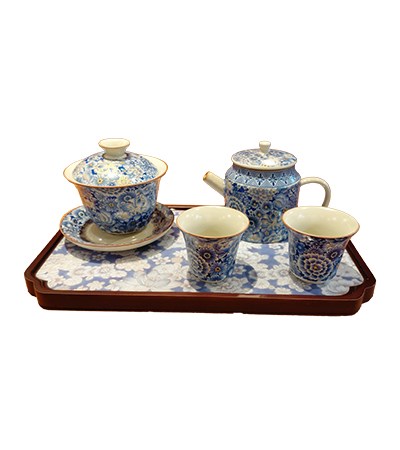 進口青花滿工茶壺