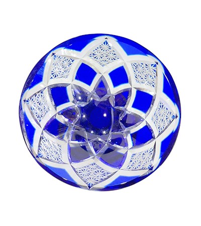 進口高台小盆切子-藍