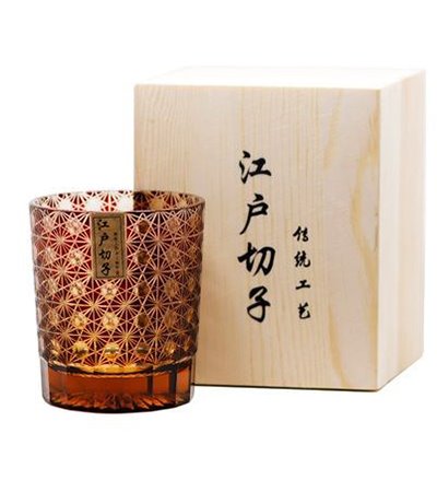 (日)琉璃威士忌酒杯-琥珀紅龍眼連菊