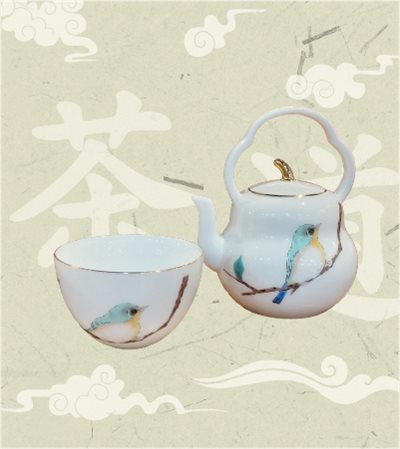 進口茶壺+茶杯-綠繡眼