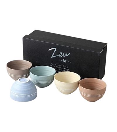 (日)美濃燒啞光5色茶碗組