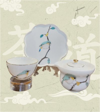 進口茶壺+茶杯+底盤-綠繡眼 