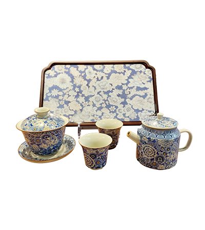進口青花滿工茶壺